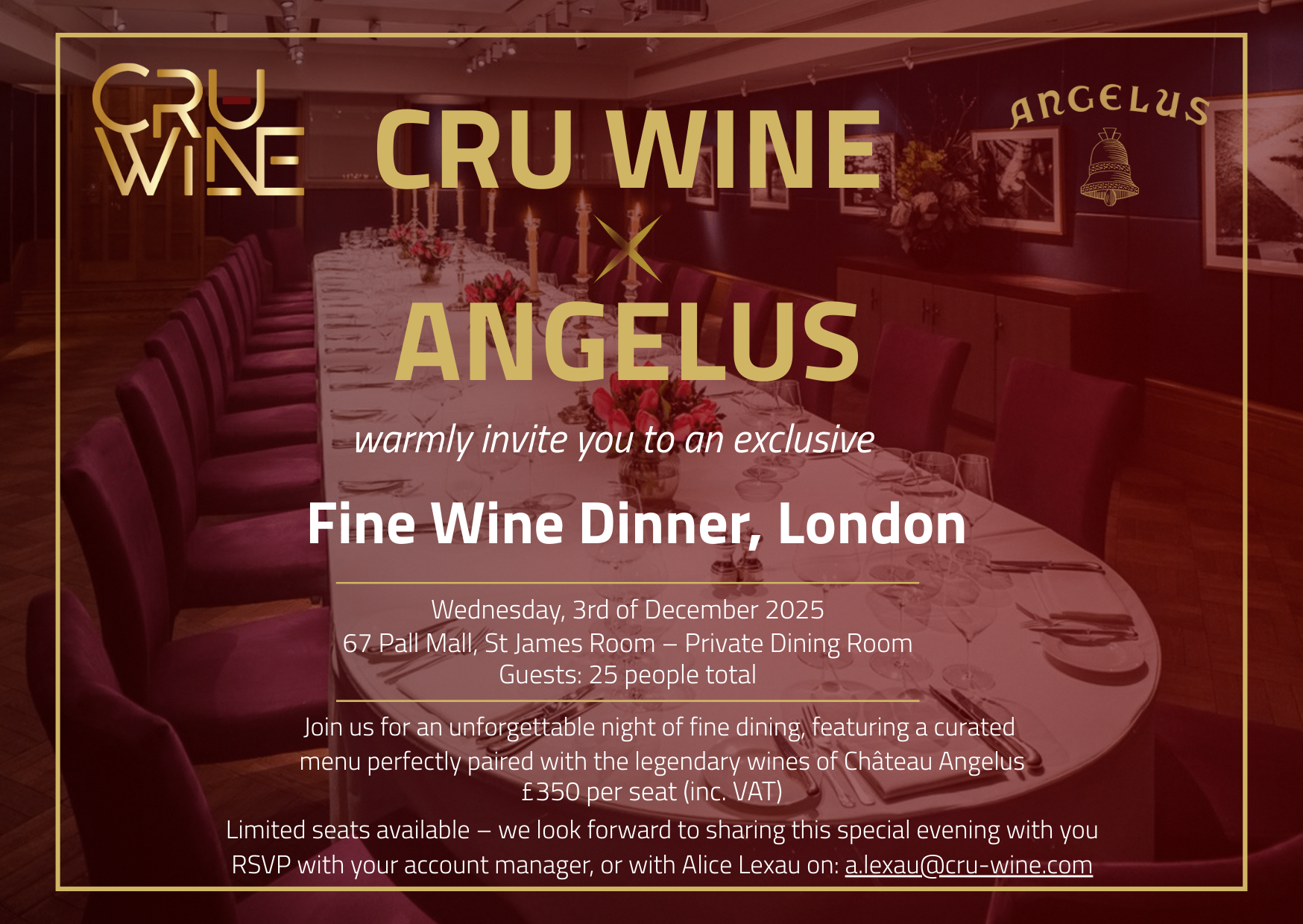 CRU WINE x ANGELUS DEC DINNER INVITATION
